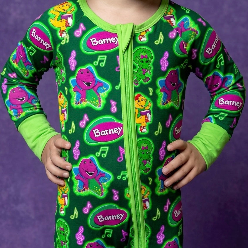 Purple Dinosaur Adult Bamboo Button Up Top and Shorts Set (Pre Order with expected delivery August 2026)