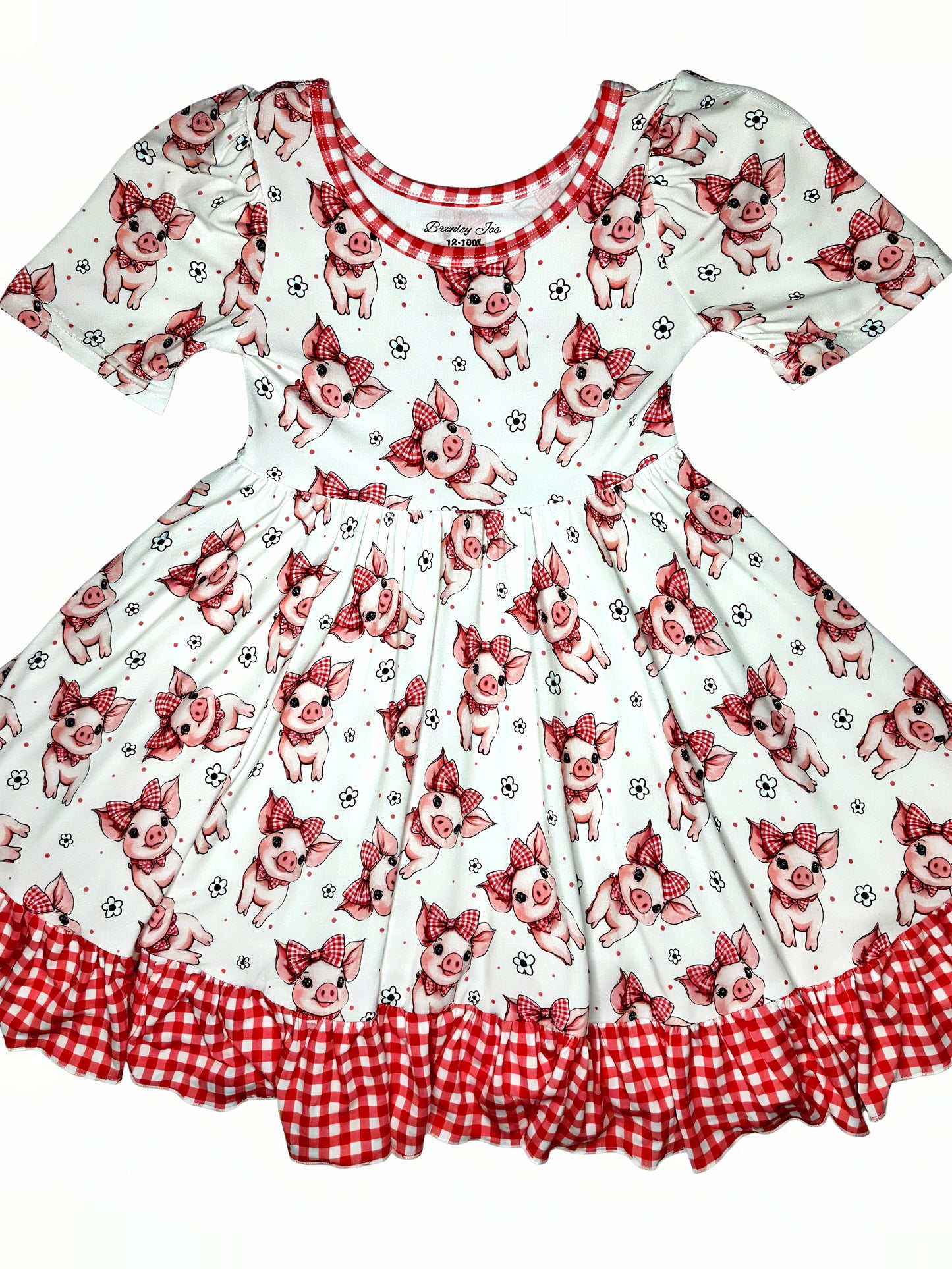 Bamboo western twirl dress with farm pigs