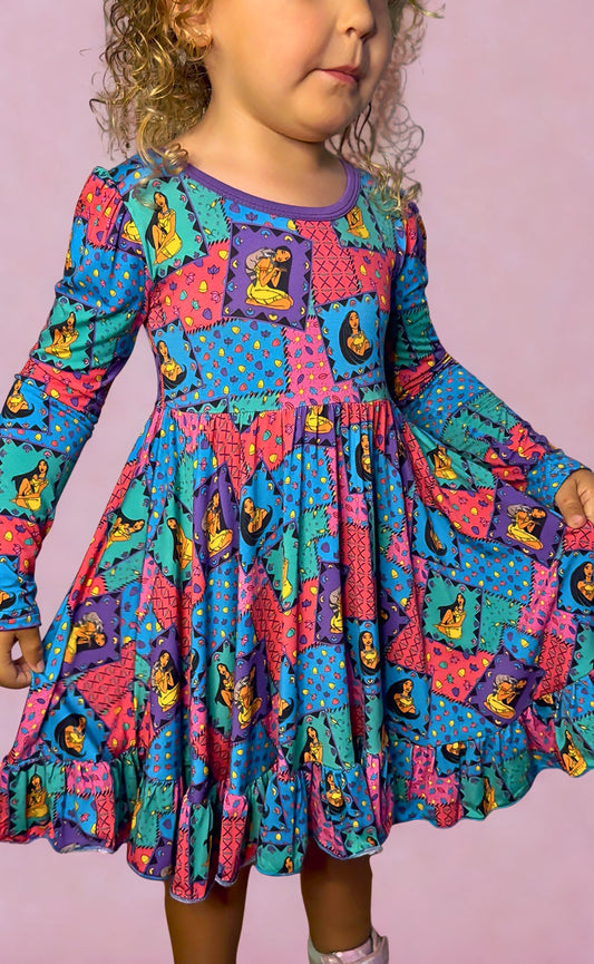 Retro Remix Bamboo Long Sleeve Twirl Dress