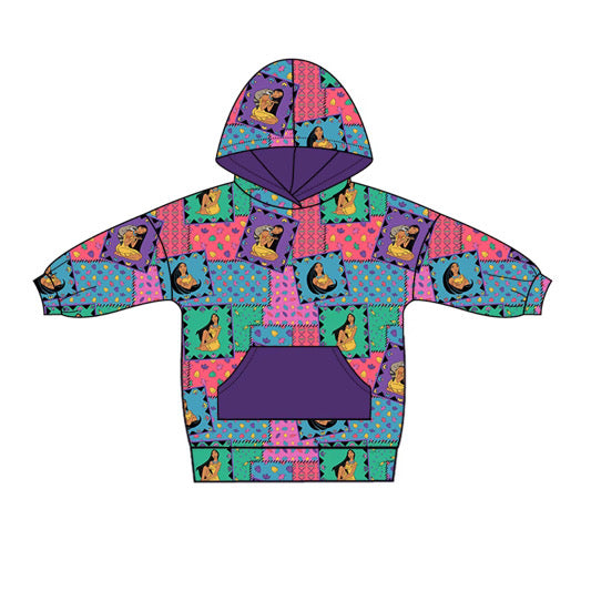 Colorful children's bamboo hoodie with pattern on a white background