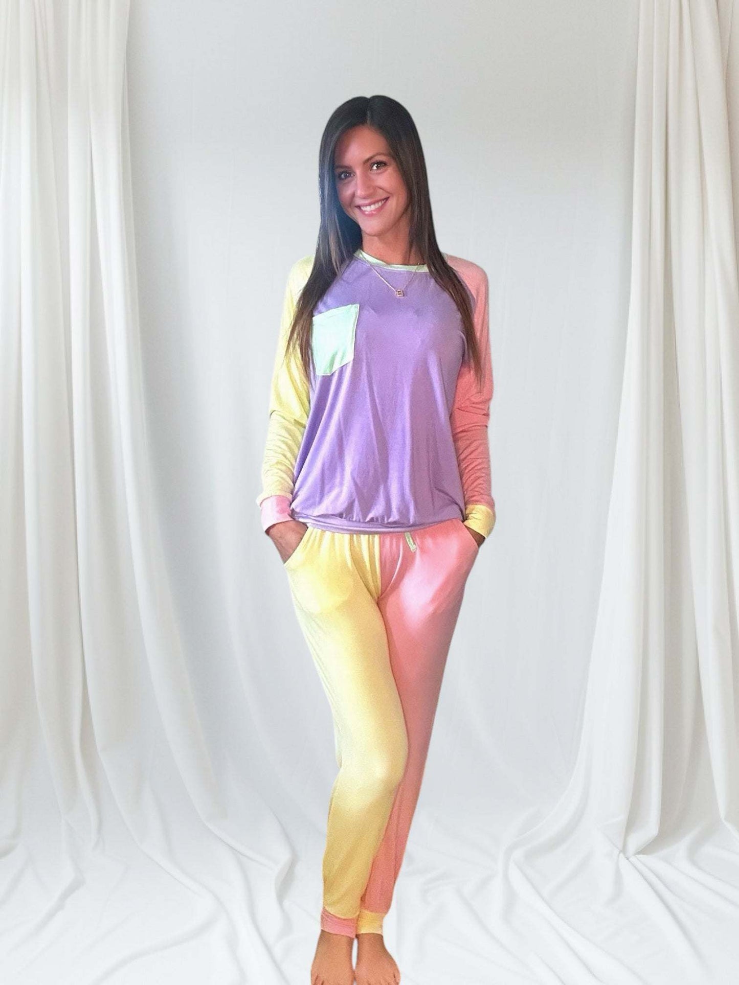 Color Block Yellow & Pink Adult Bamboo Joggers