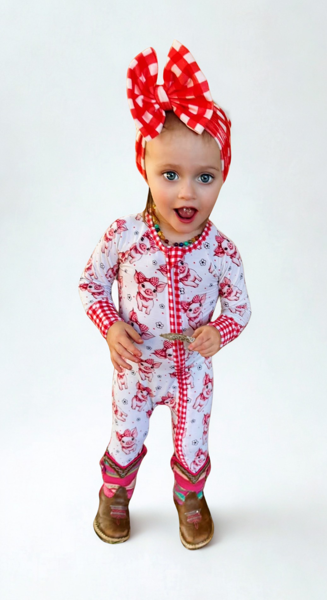 Plaid Pigs Bamboo Romper