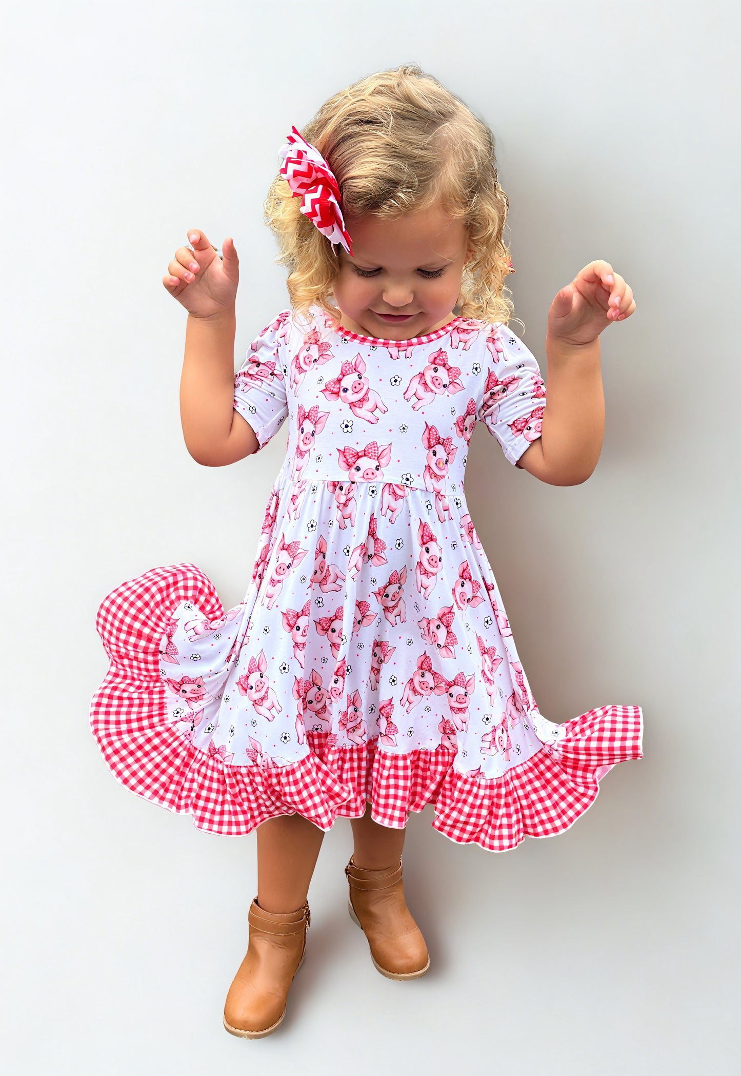 Plaid Pigs Bamboo Twirl Dress