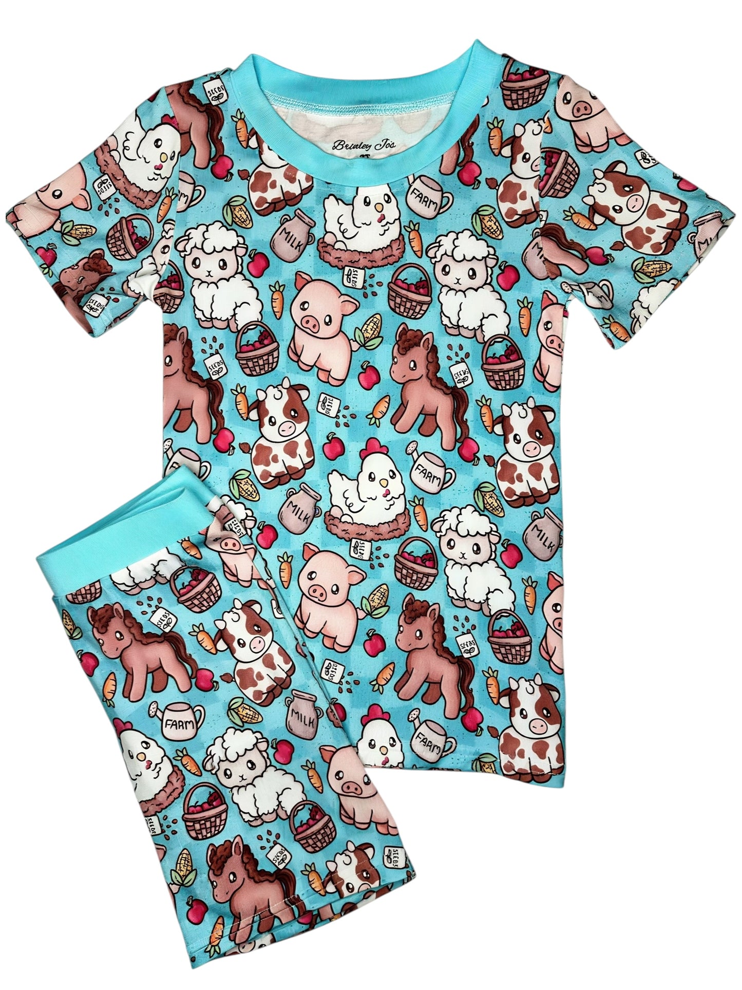 Children's pajama set with animal pattern on a blue background