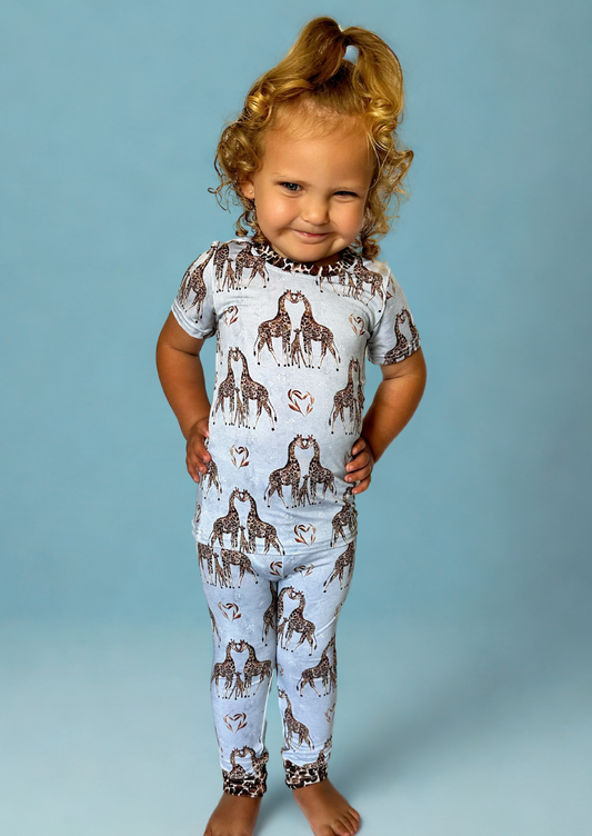 Love you Long Time short sleeve bamboo pajama set for kids