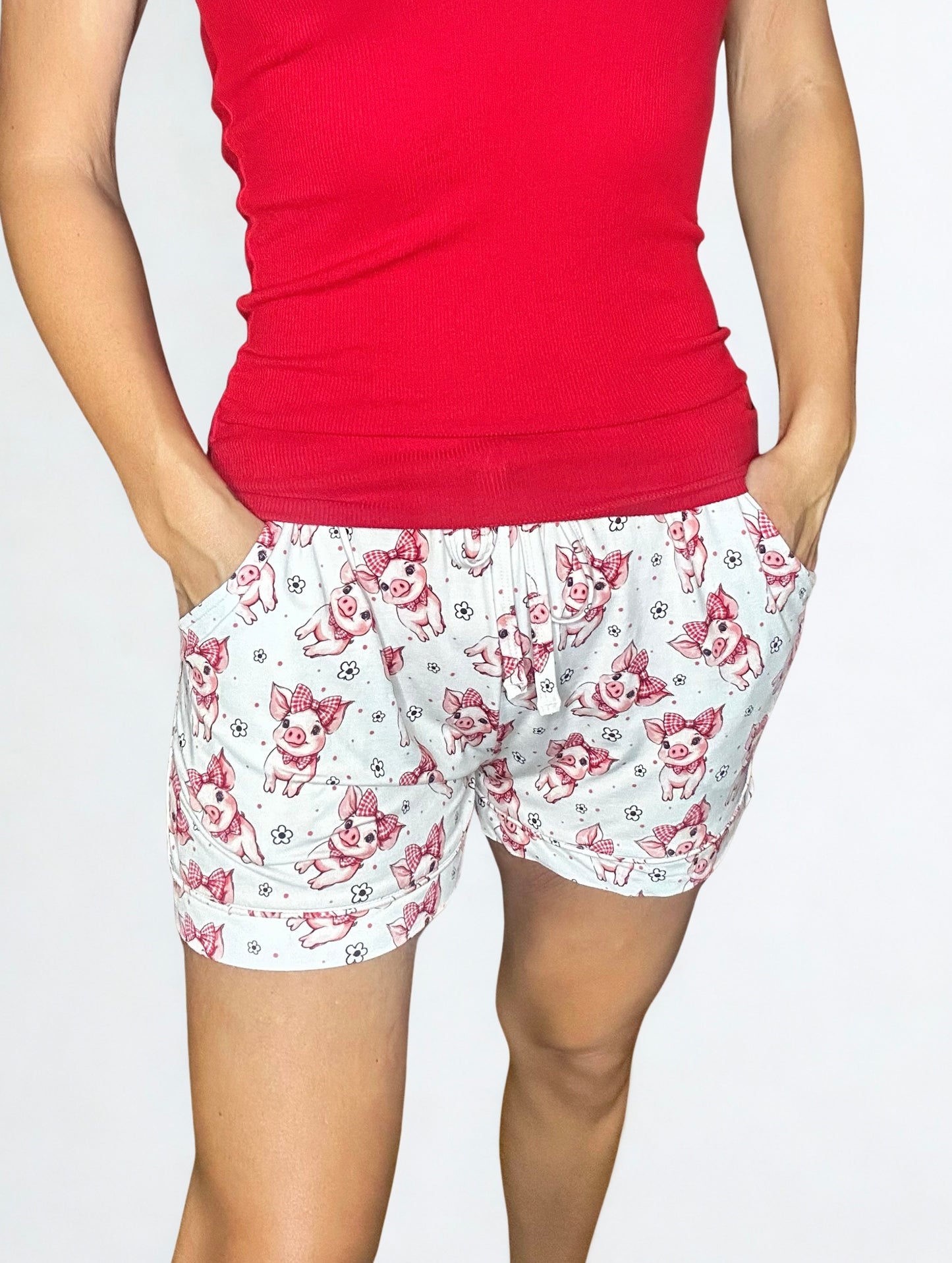 Plaid Pigs Adult Bamboo Shorts