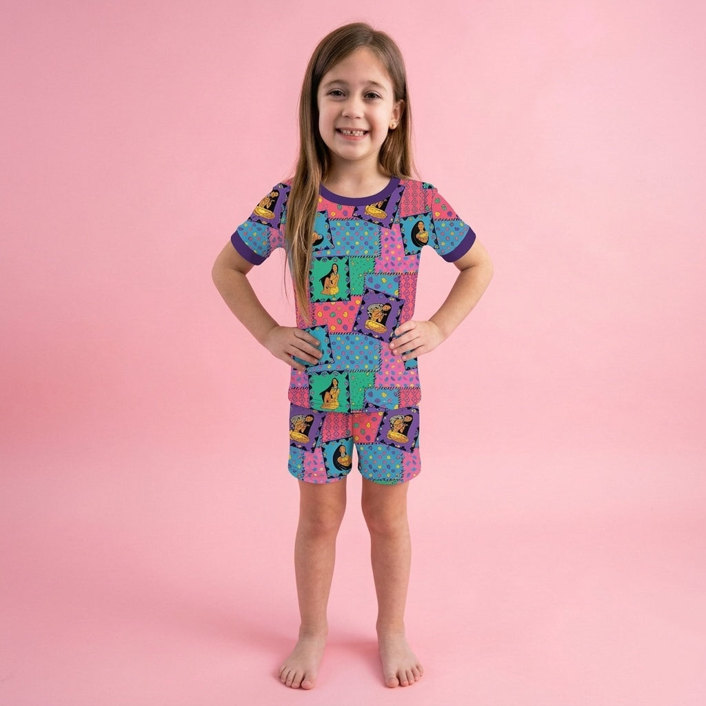 Retro Remix Bamboo Short Sleeve and Shorts Two Piece Pajama Set
