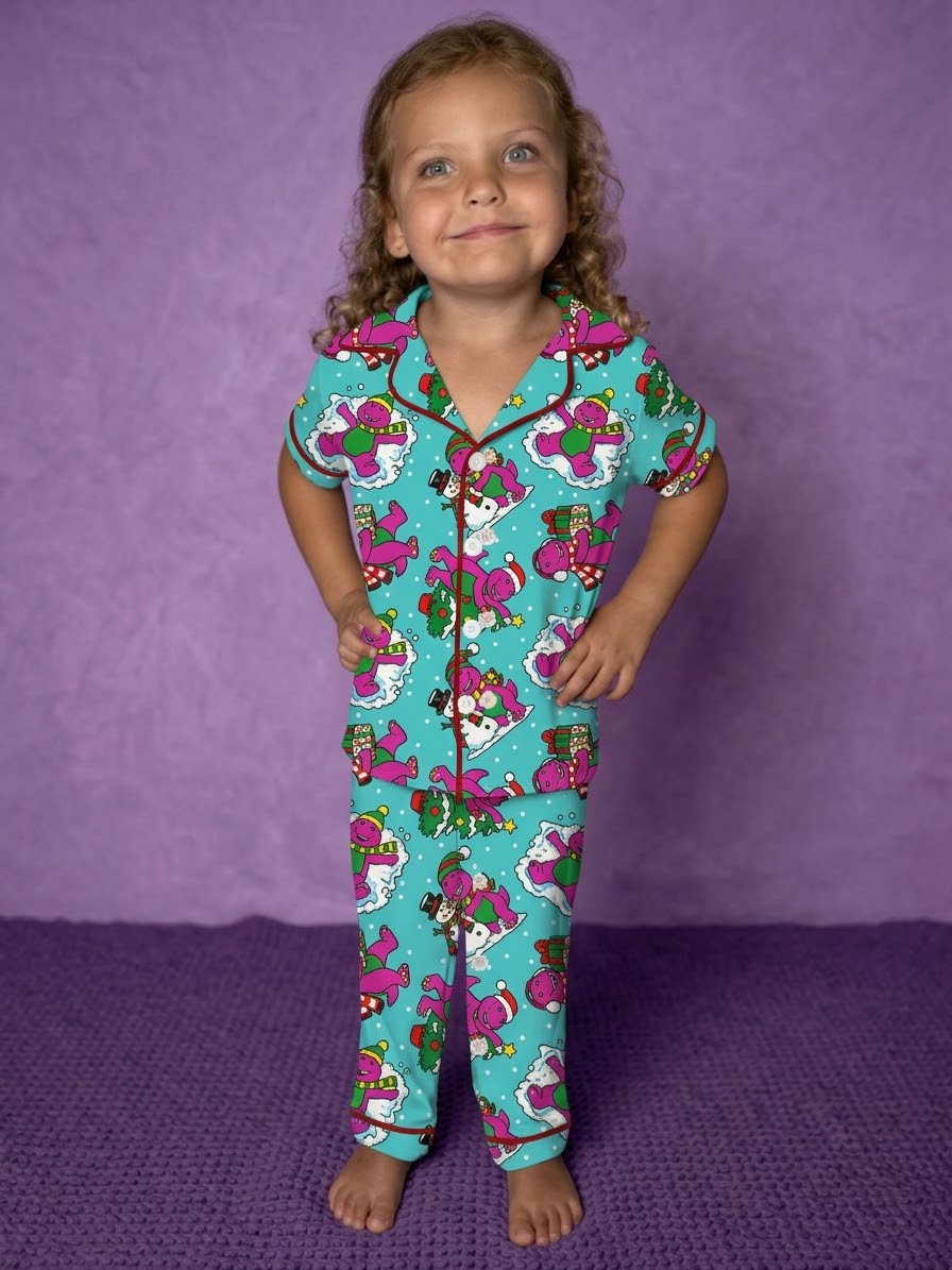 Dino-Mite Snow Day Toddler Bamboo Button Up Top and Bottoms Pajama Set (Pre Order with expected arrival end of November)