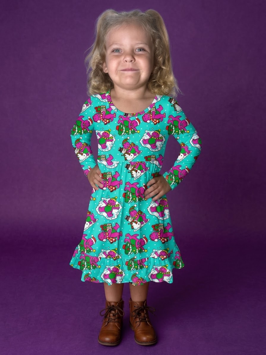 Dino-Mite Snow Day Bamboo Twirl Dress (Pre order with expected arrival time end of November)