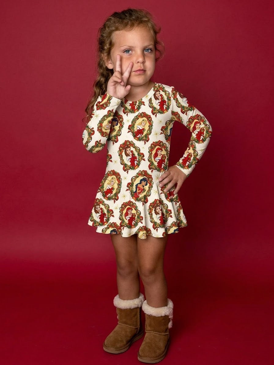 Merry Majesty Snow Day Bamboo Twirl Dress with snaps (Pre order with expected arrival end of November)