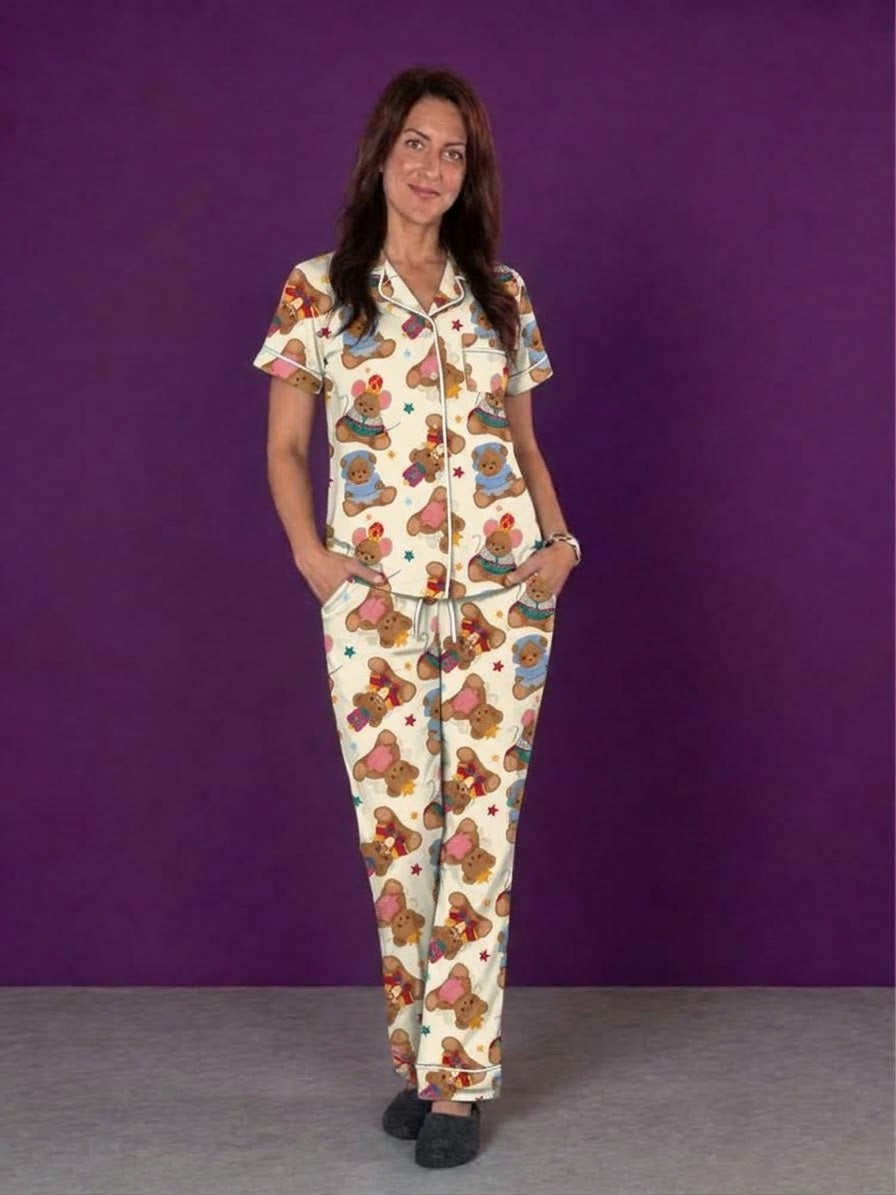 Whisker Wonderland Adult Bamboo Button Up Top and Pants Pajamas Set (Pre Order with expected delivery end of November)