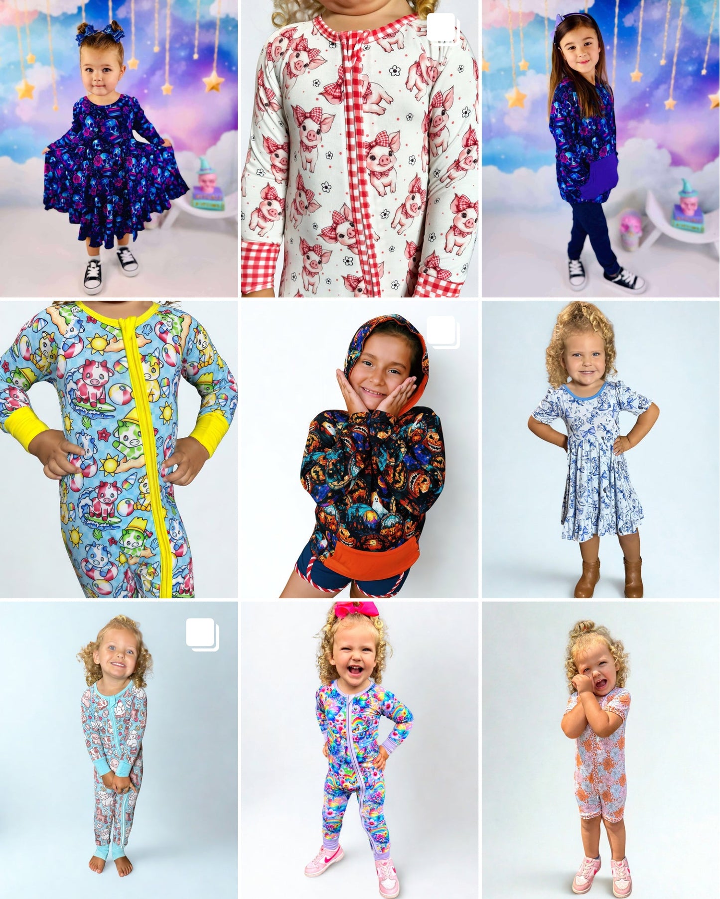 Wholesale bamboo bundles featuring soft, breathable matching outfits for babies and kids in colorful, playful designs.