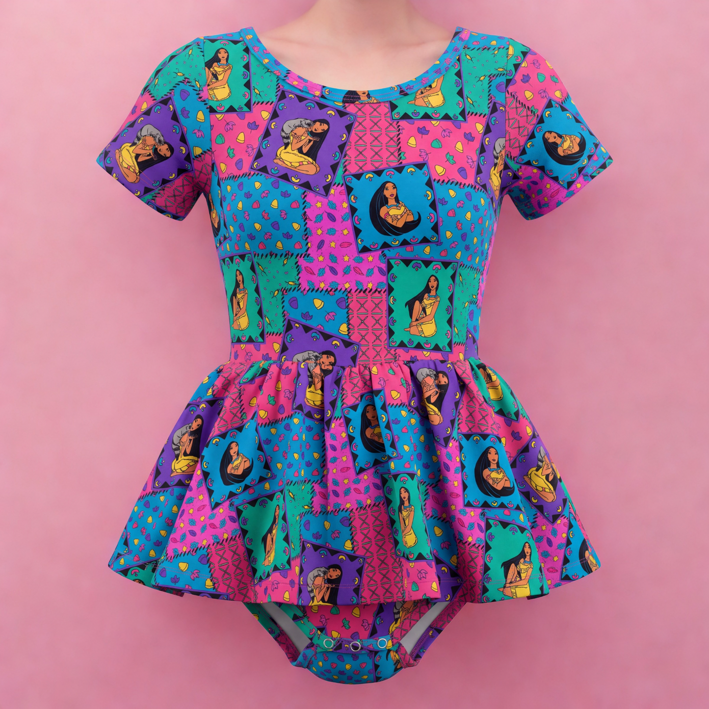 Retro Remix Bamboo Short Sleeve Twirl Dress with snaps