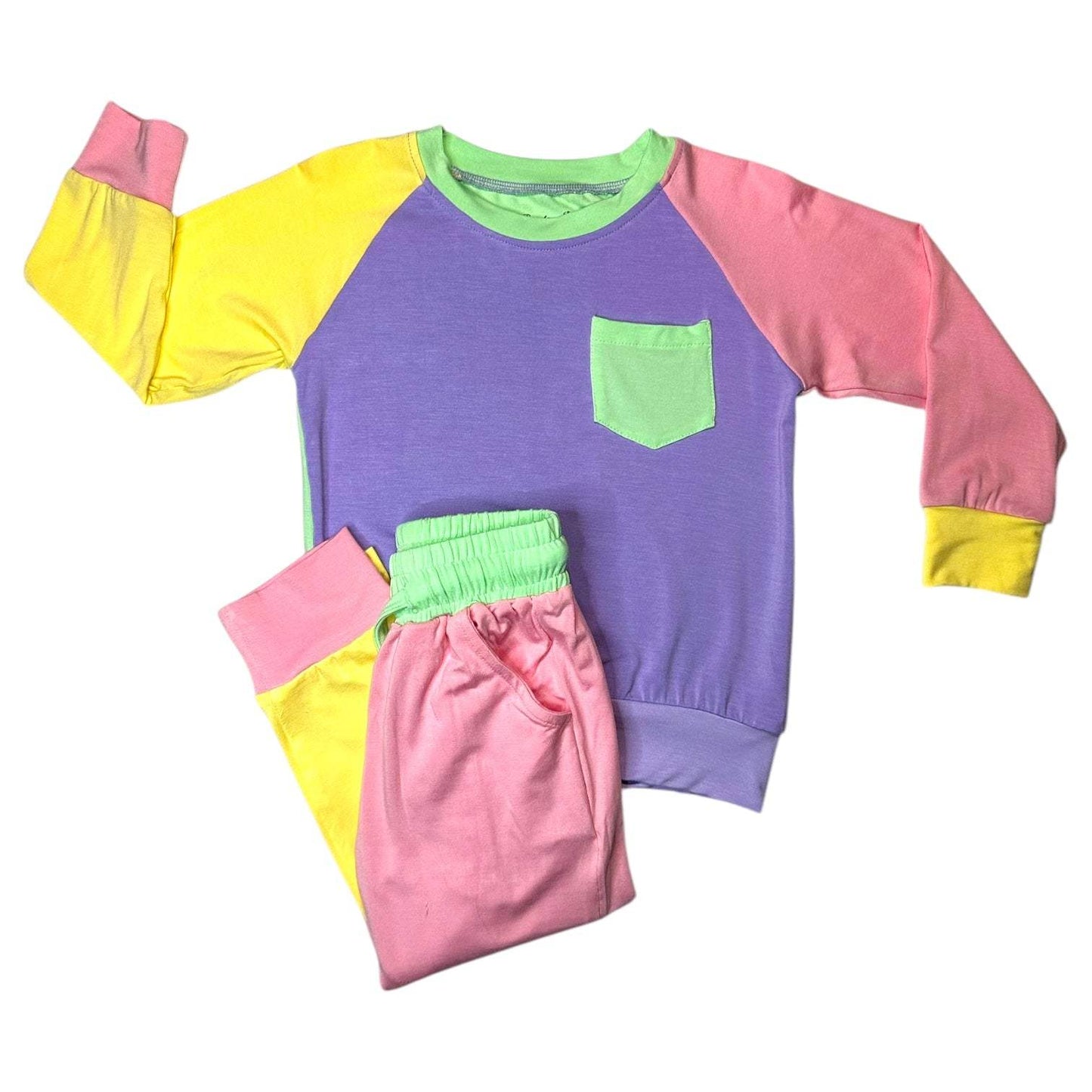 Color Block Purple & Green Bamboo Jogger Set