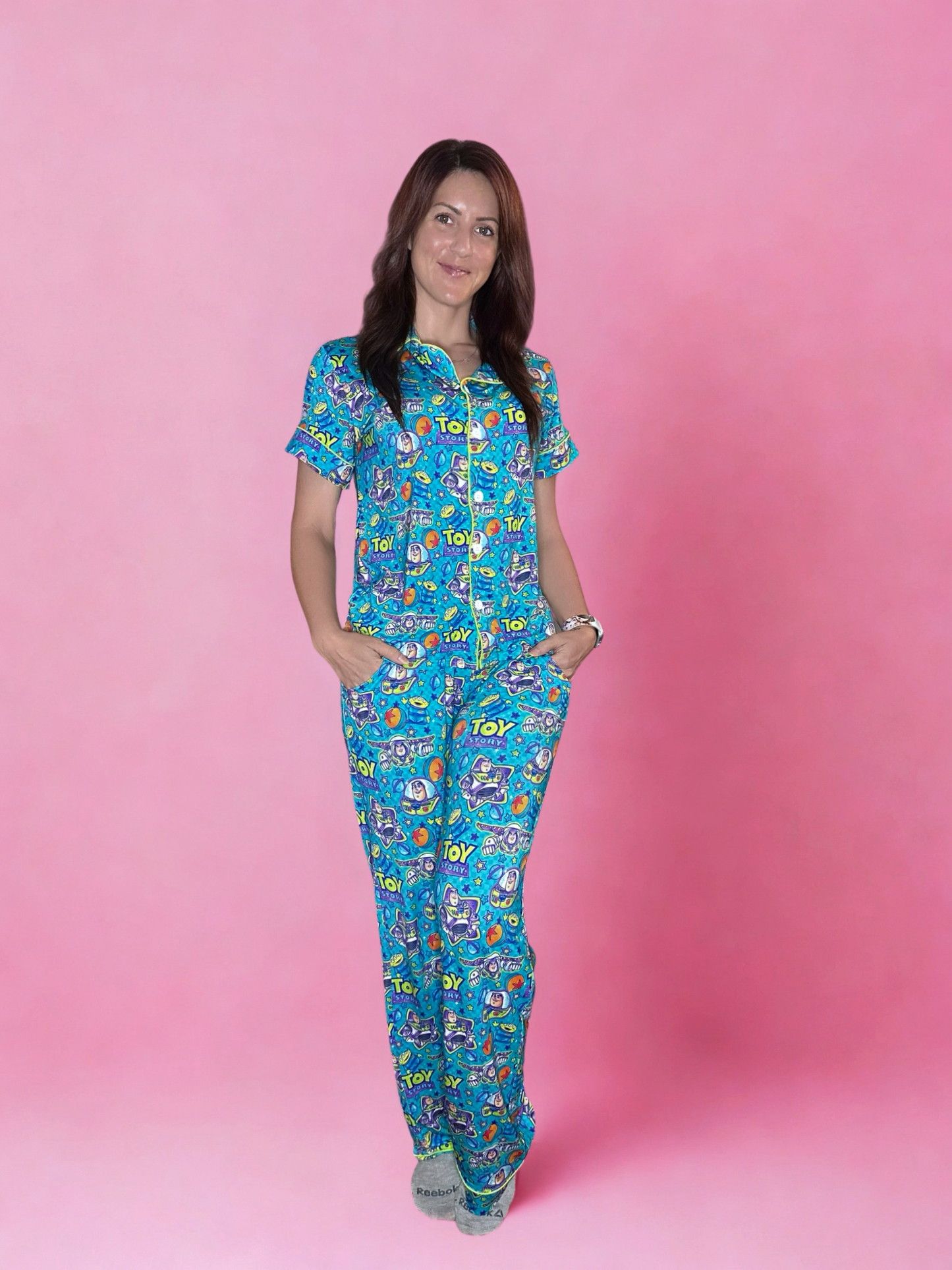 Too Infinity & Beyond Adult Bamboo Button Up Top and Pants Pajamas Set