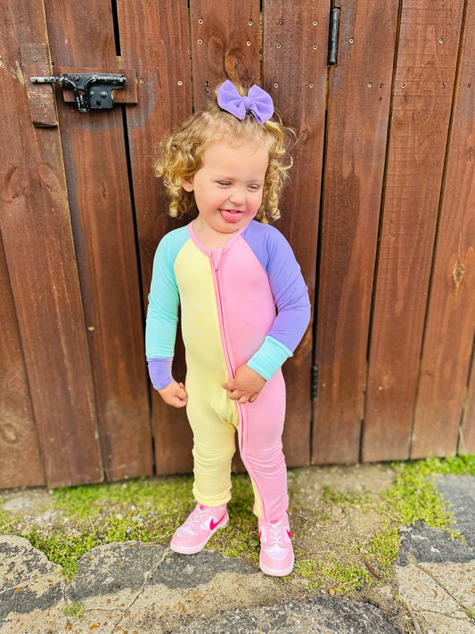 Color Block Yellow & Pink Bamboo Romper