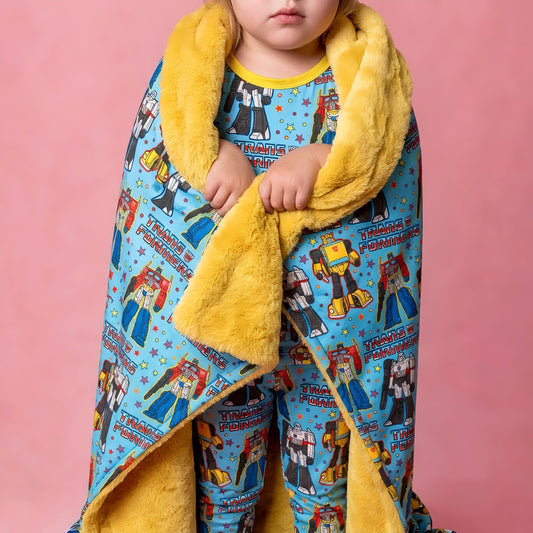 Retro Robot Plush Bamboo Blanket (Pre Order with expected delivery end of September)