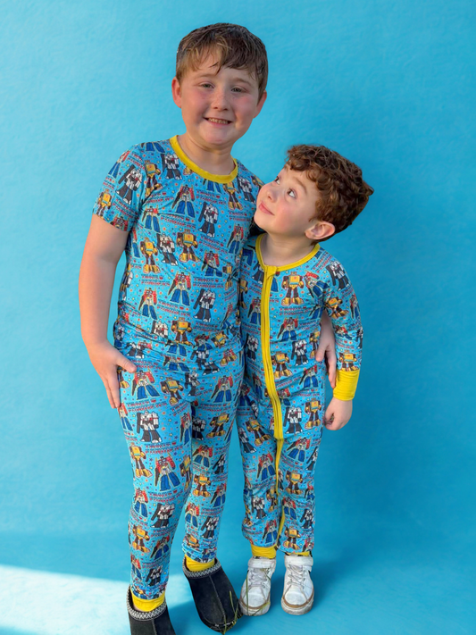 Retro Robot Bamboo Short Sleeve and Pants Two Piece Pajama Set