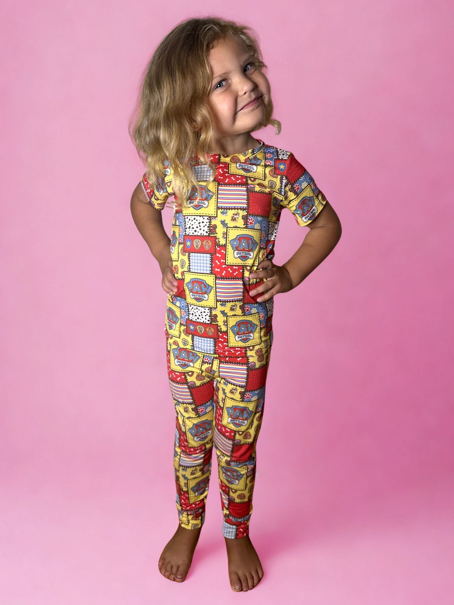 Patchwork Playtime Bamboo Two Piece Short Sleeve and Bottoms Set