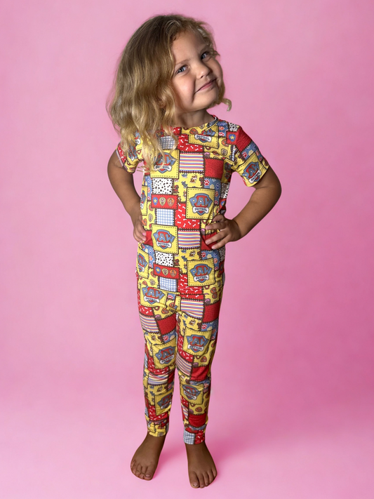 Patchwork Playtime Bamboo Two Piece Short Sleeve and Bottoms Set