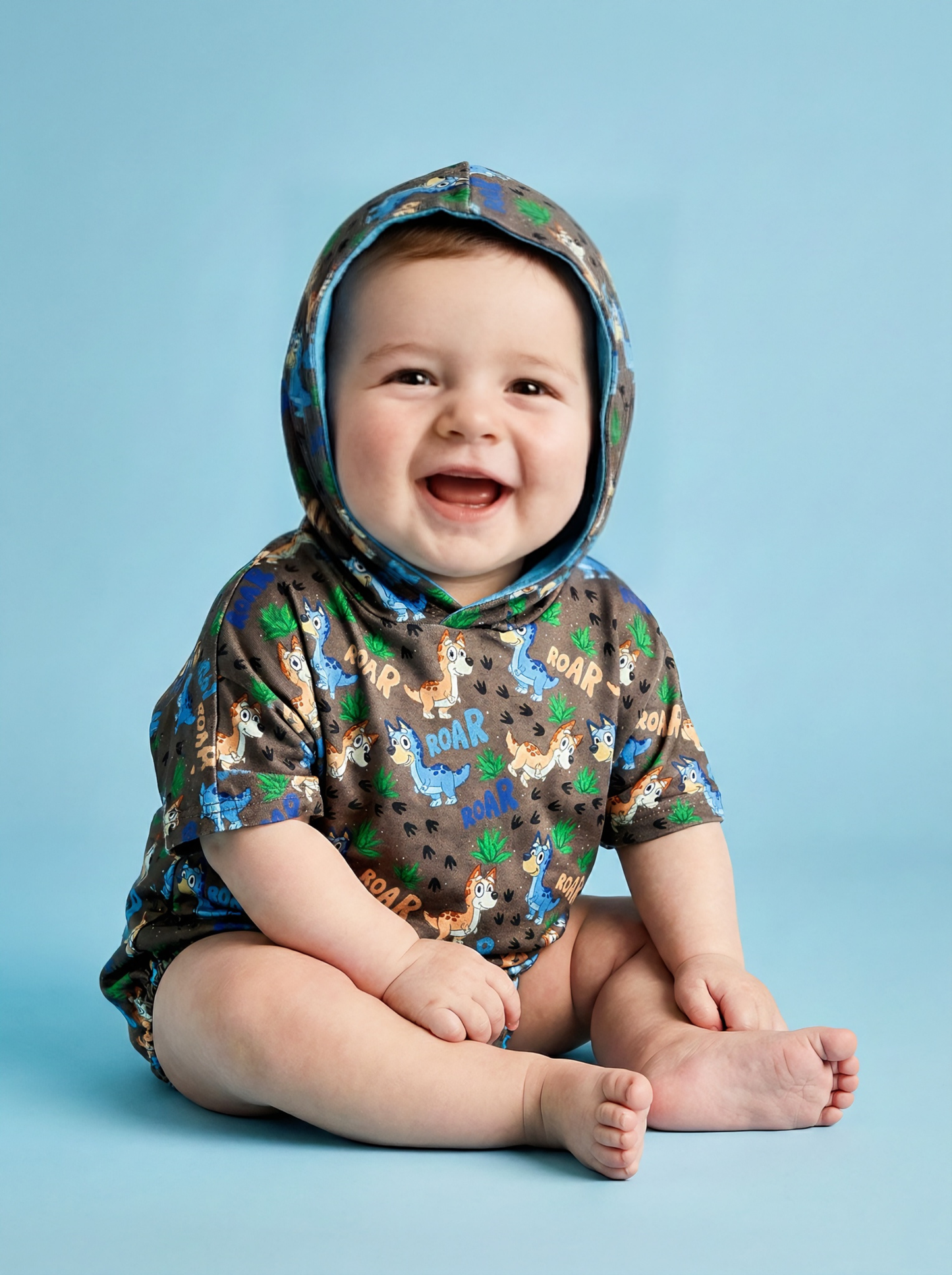 Dino Dog Bamboo Bubble Hoodie with Snaps