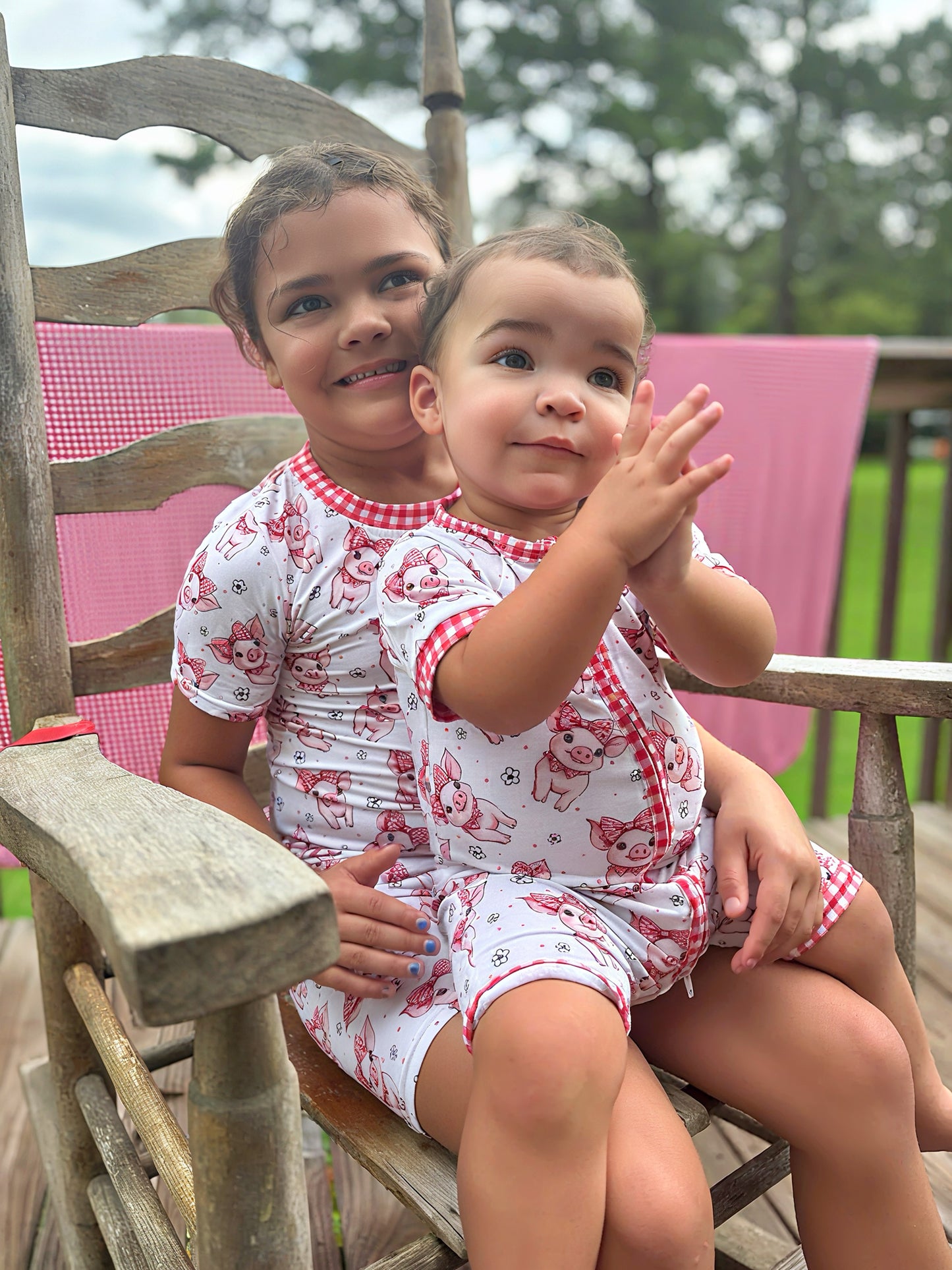 Plaid Pigs Short Sleeve & Shorts Bamboo Two Piece Set