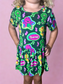Purple Dinosaur Bamboo Twirl Dress with snaps
