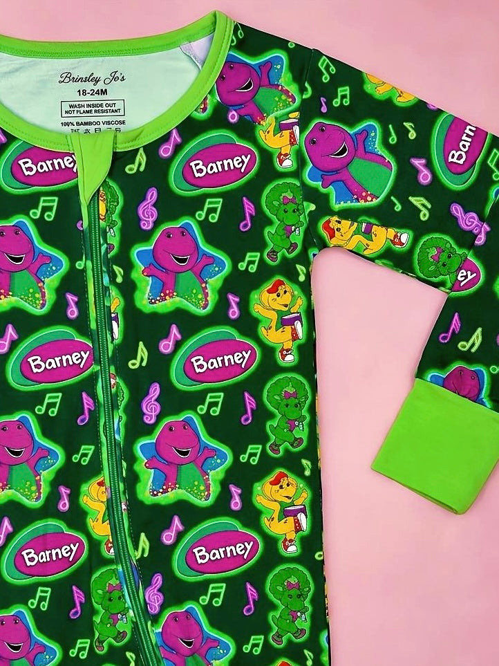 Purple Dinosaur Bamboo Romper (Pre Order with expected delivery August 2026)