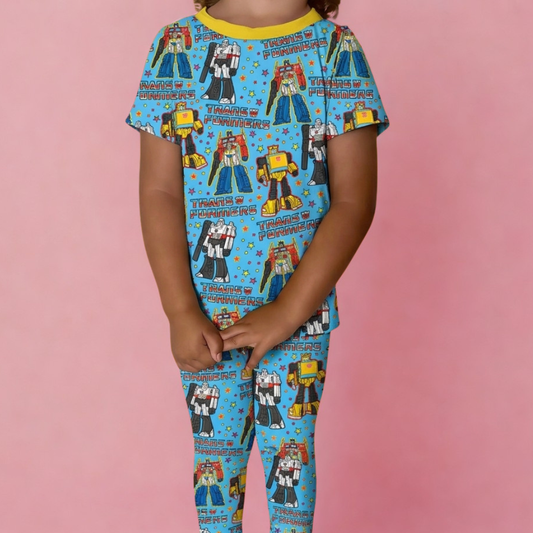 Retro Robot Bamboo Short Sleeve and Pants Two Piece Pajama Set (Pre order with expected arrival end of Sept.)