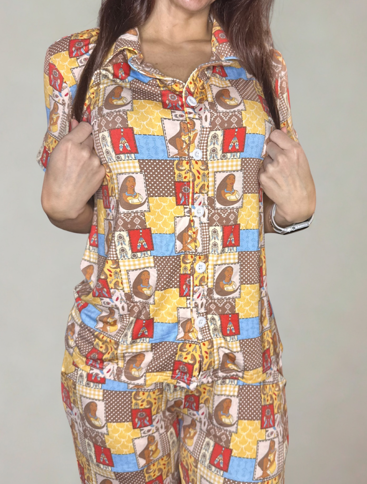 Woodland Warriors Adult Bamboo Button Up Top and Pants Pajamas Set
