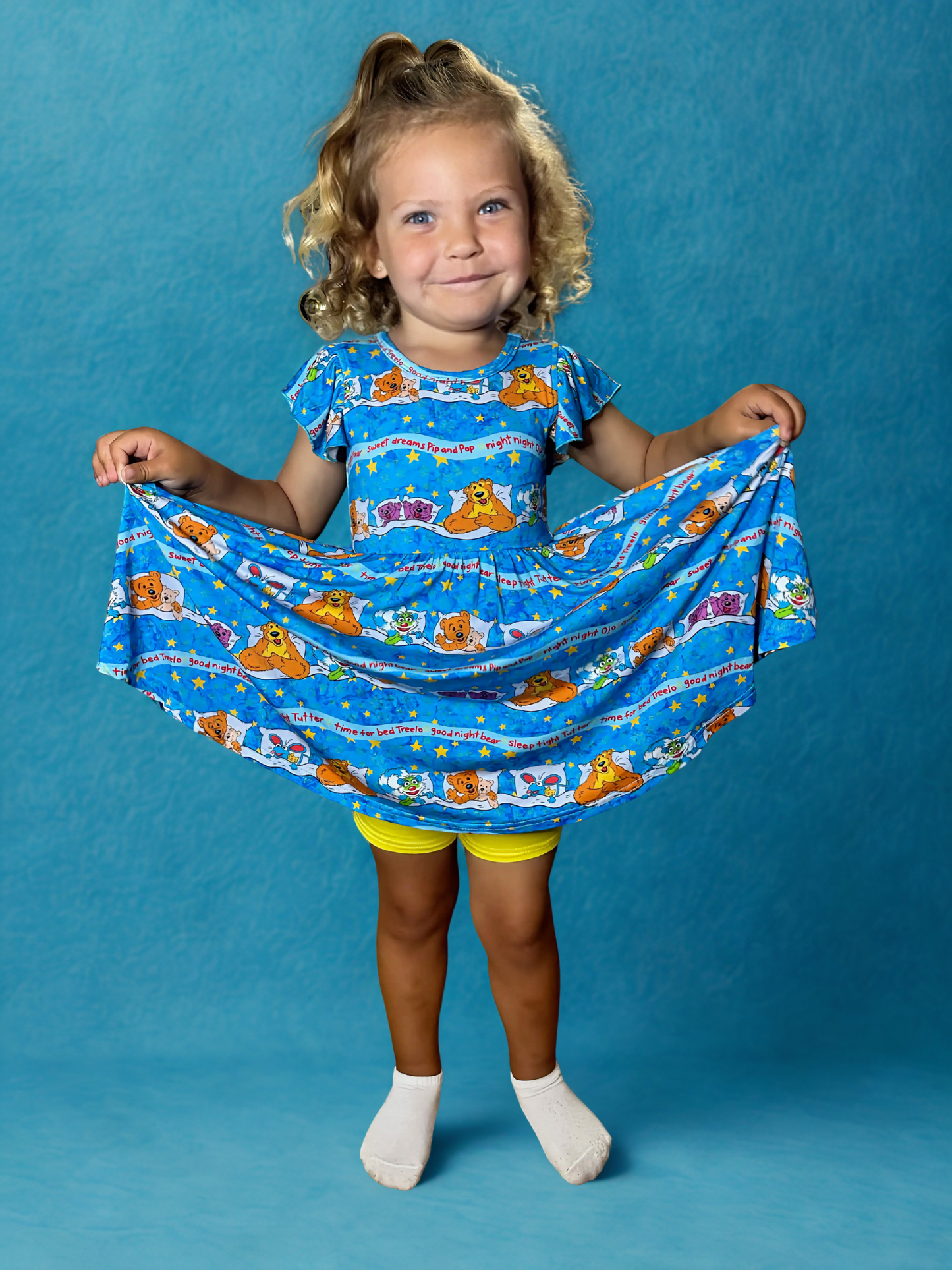 Goodnight Bear Bamboo Peplum Dress and Shorts Set (Pre Order with expected delivery August 2026)