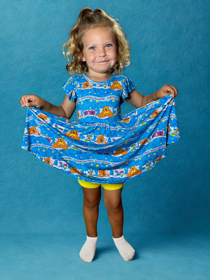 Goodnight Bear Bamboo Peplum Dress and Shorts Set (Pre Order with expected delivery August 2026)