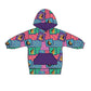 Colorful children's bamboo hoodie with pattern on a white background