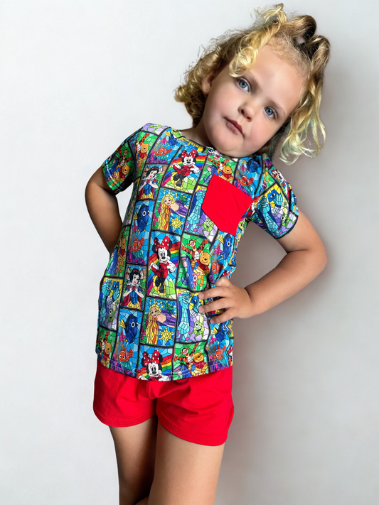 Stained Glass Bamboo Pocket Tee and Shorts Set