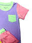 Color Block Purple & Green Bamboo Pocket Tee & Short Set