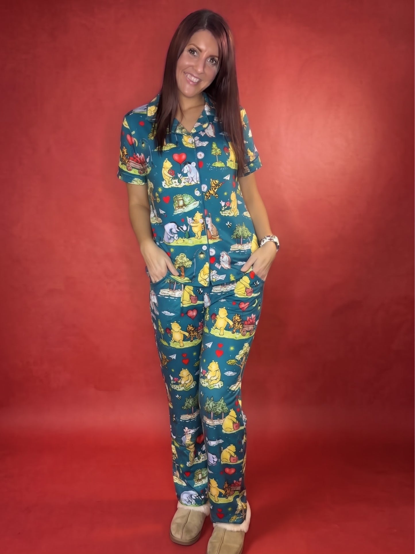 Adventure Awaits Adult Bamboo Button Up Top and Pants Pajamas Set (Pre Order with expected arrival at the beginning of January)