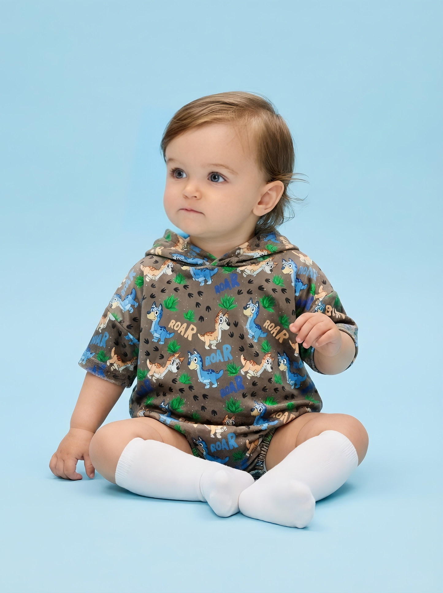 Dino Dog Bamboo Bubble Hoodie with Snaps