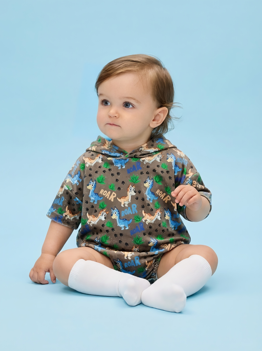 Dino Dog Bamboo Bubble Hoodie with Snaps