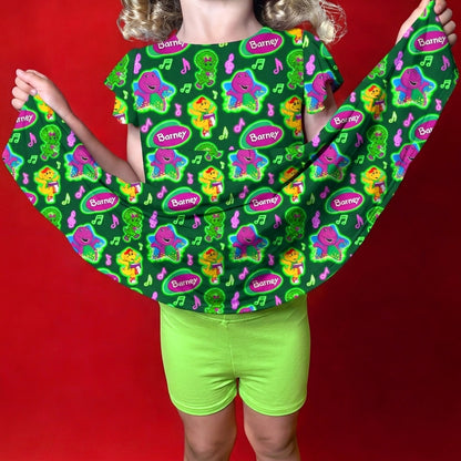 Purple Dinosaur Bamboo Peplum Dress and Short Set (Pre Order with expected delivery August 2026)