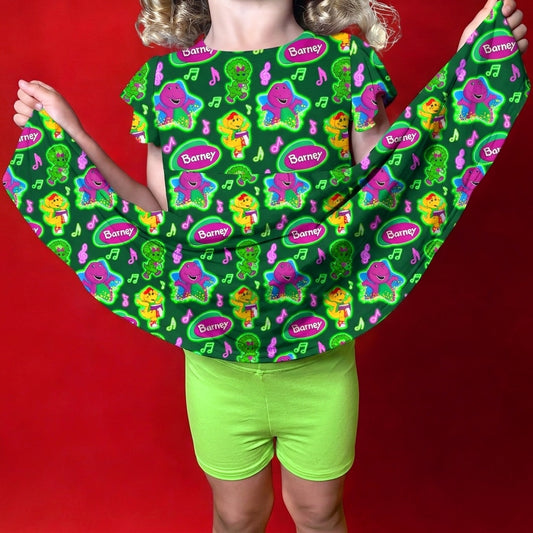 Purple Dinosaur Bamboo Peplum Dress and Short Set (Pre Order with expected delivery August 2026)