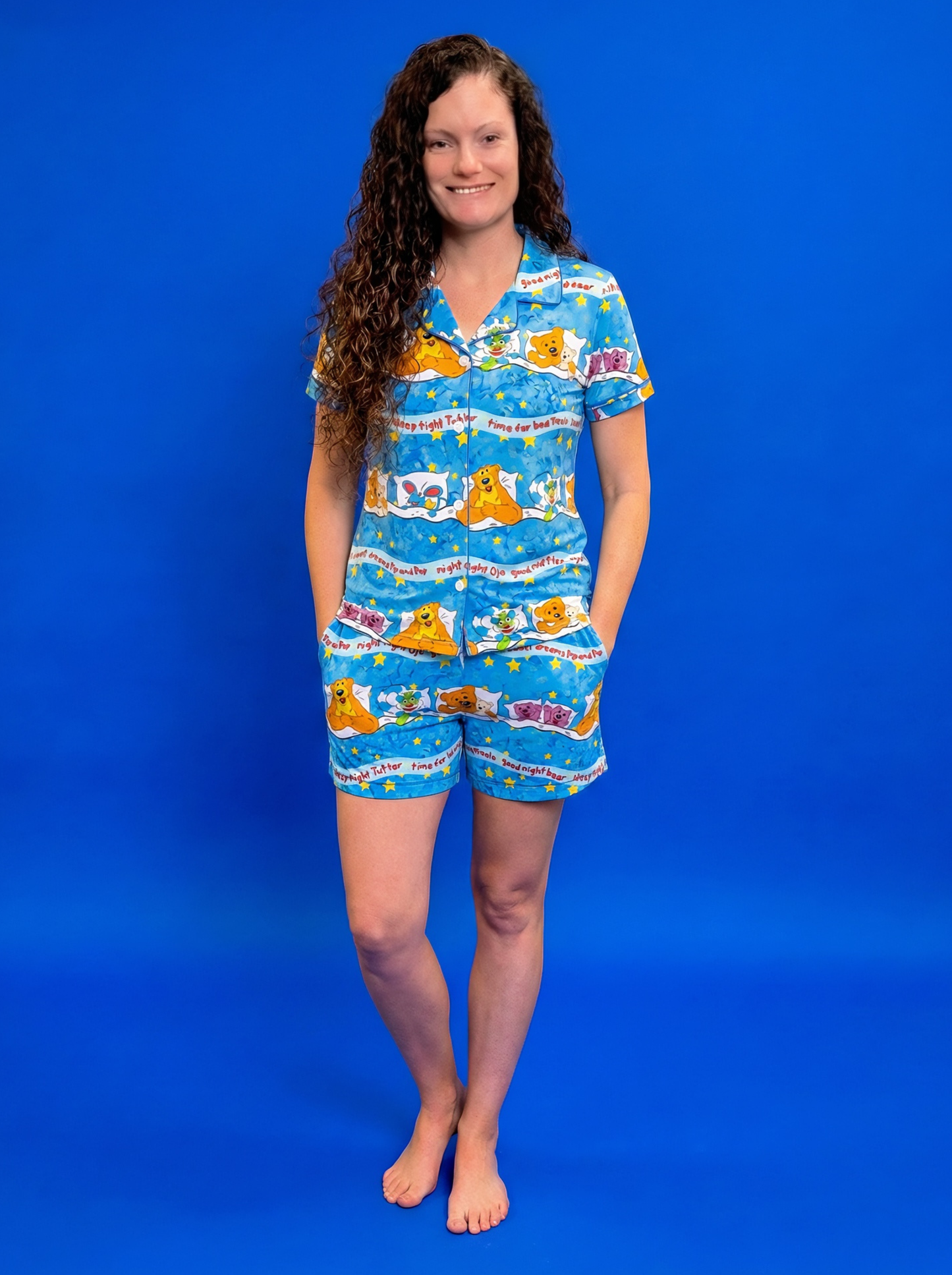 Goodnight Bear Adult Bamboo Button Up Top and Shorts Set (Pre Order with expected delivery August 2026)