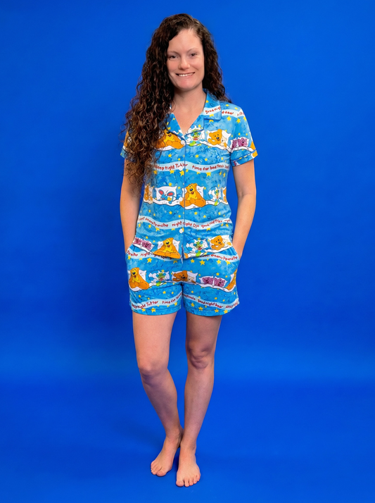 Goodnight Bear Adult Bamboo Button Up Top and Shorts Set (Pre Order with expected delivery August 2026)