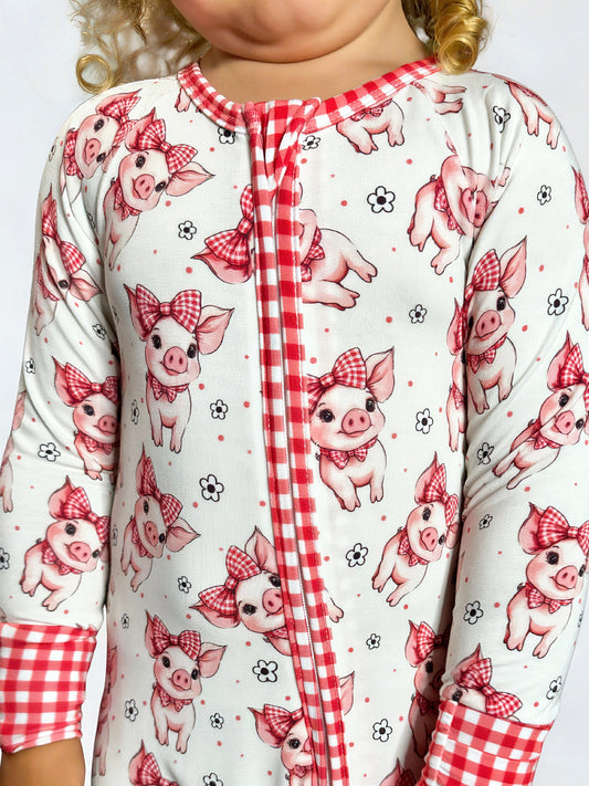 Plaid Pigs Bamboo Romper