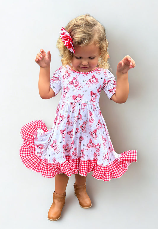 Plaid Pigs Bamboo Twirl Dress