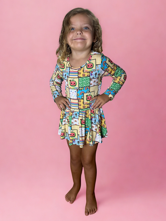 Patterned Pals Bamboo Twirl Dress with snaps
