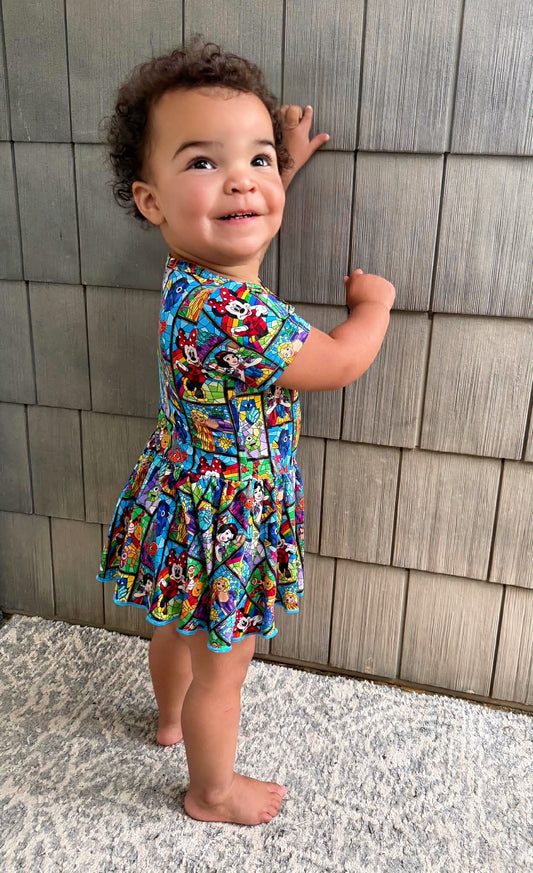 Stained Glass Bamboo Twirl Dress with snaps