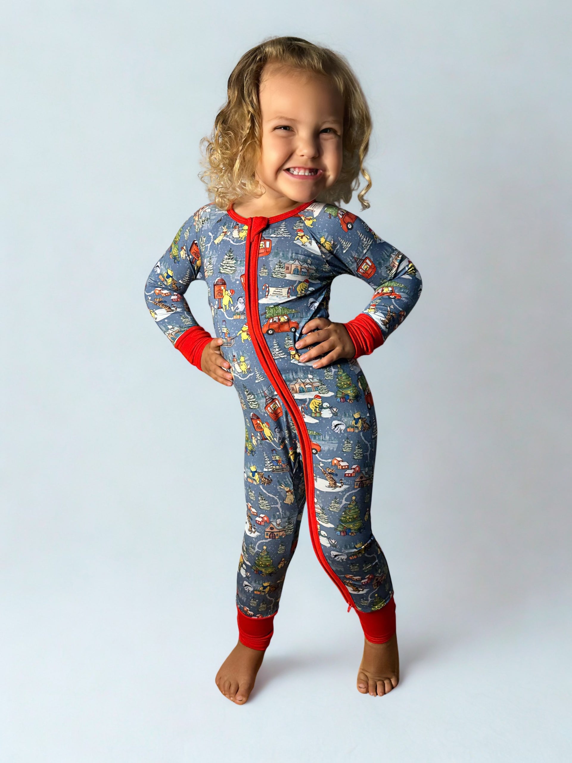 Child wearing a christmas bamboo romper 