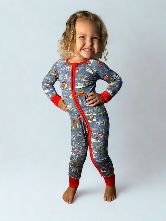 Child wearing a christmas bamboo romper 