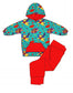 Colorful children's hoodie and pants set with cartoon design on a white background