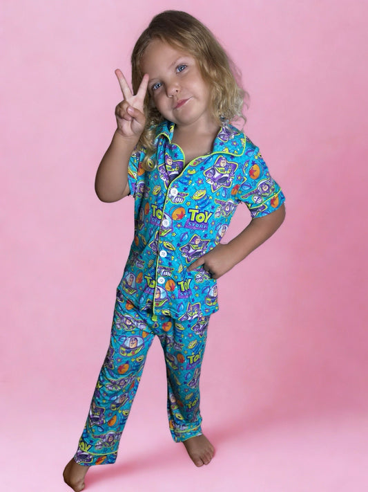 Too Infinity & Beyond Toddler Bamboo Two Piece Button Up Top and Bottoms Pajama Set